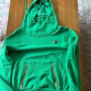 Aviator Nation Vibrant Green Hoodie with Rainbow Logo